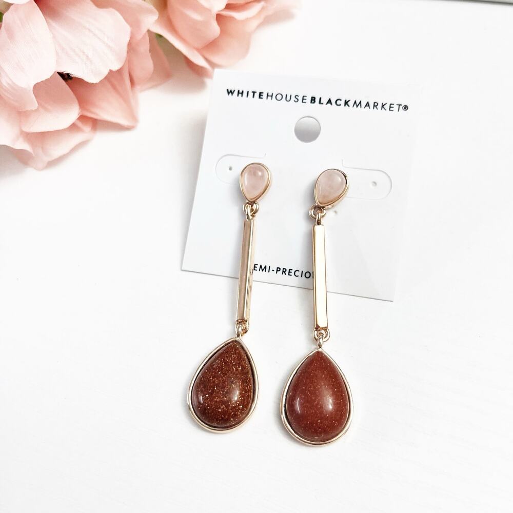 NEW White House Black Market WHBM Semi-Precious Rose Gold Drop Earrings